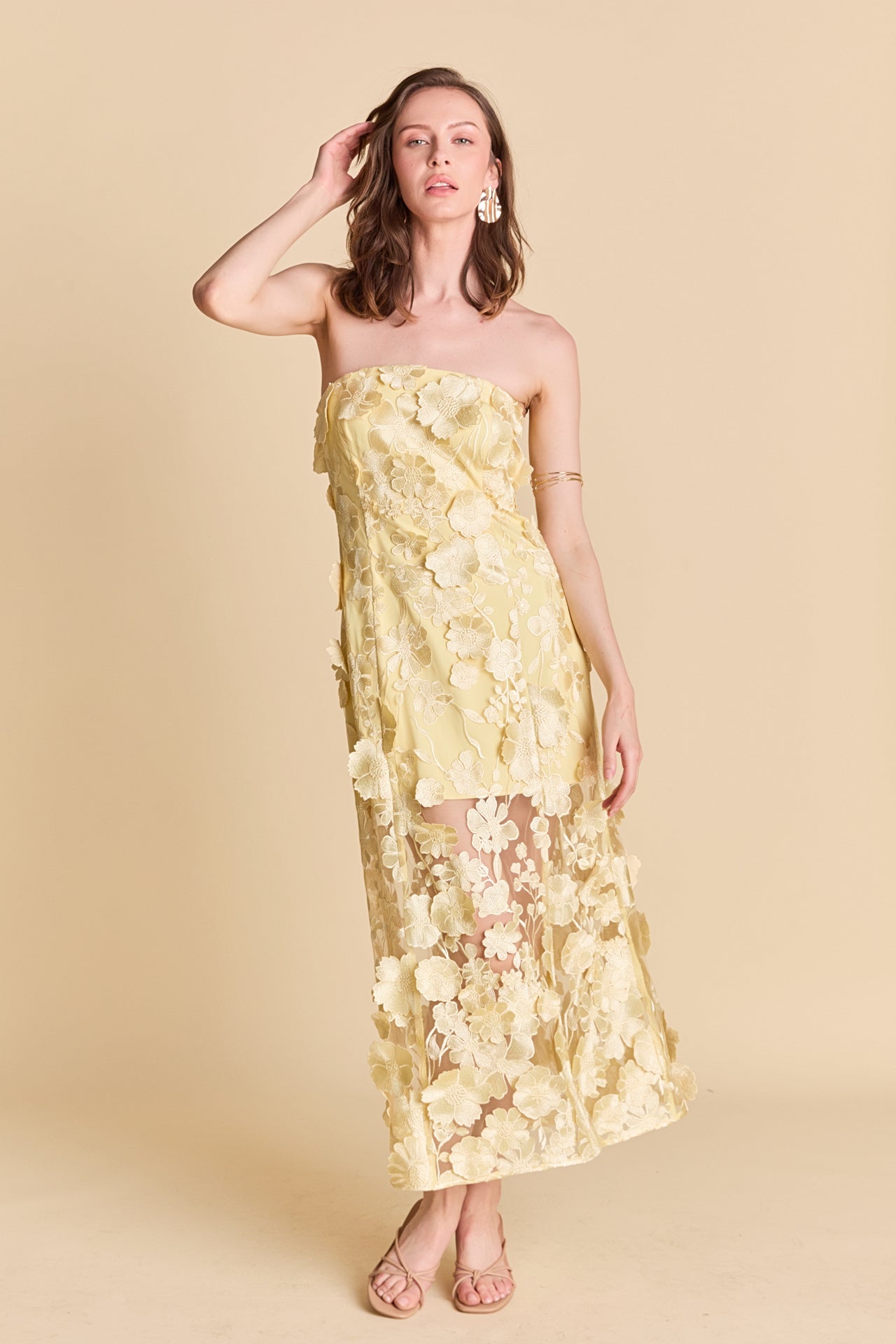 Endless Rose - Strapless Floral Embroidered Maxi Dress BUTTER / L Endless Rose - Strapless Floral Embroidered Maxi Dress BUTTER / L