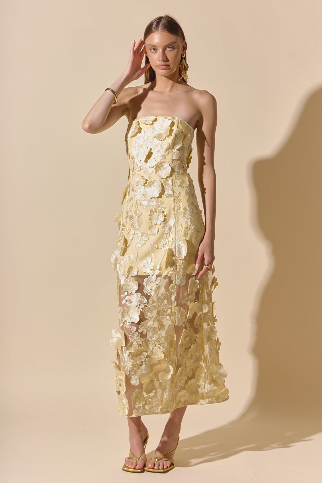 ENDLESS ROSE - Strapless Floral Embroidered Maxi Dress - DRESSES available at Objectrare