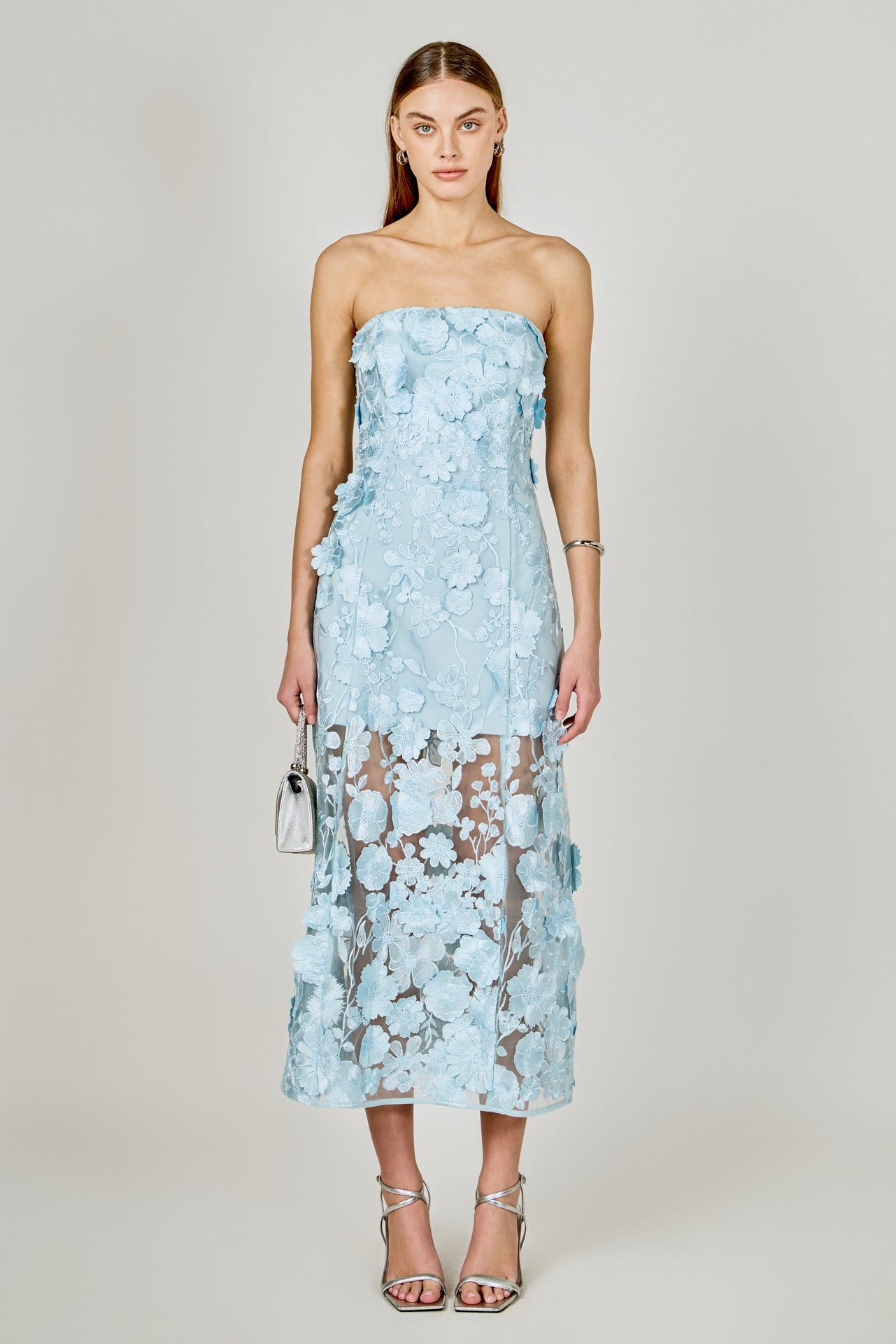 ENDLESS ROSE - Strapless Floral Embroidered Maxi Dress - DRESSES available at Objectrare