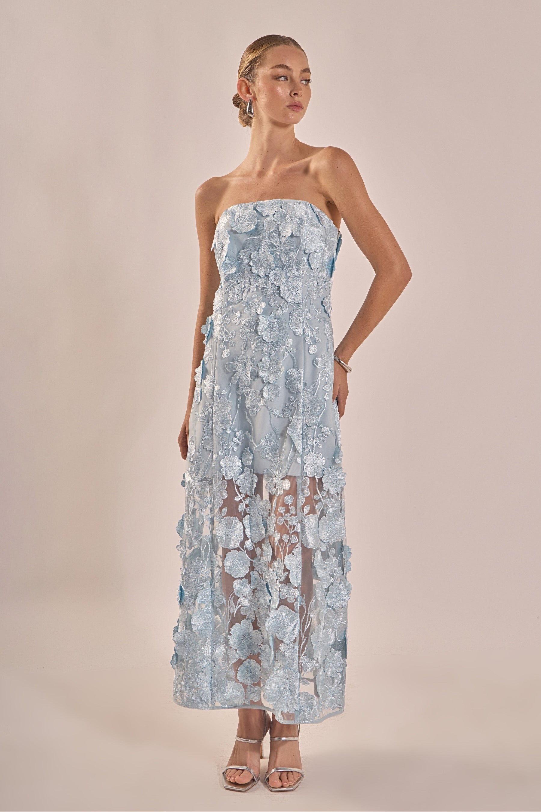 ENDLESS ROSE - Strapless Floral Embroidered Maxi Dress - DRESSES available at Objectrare