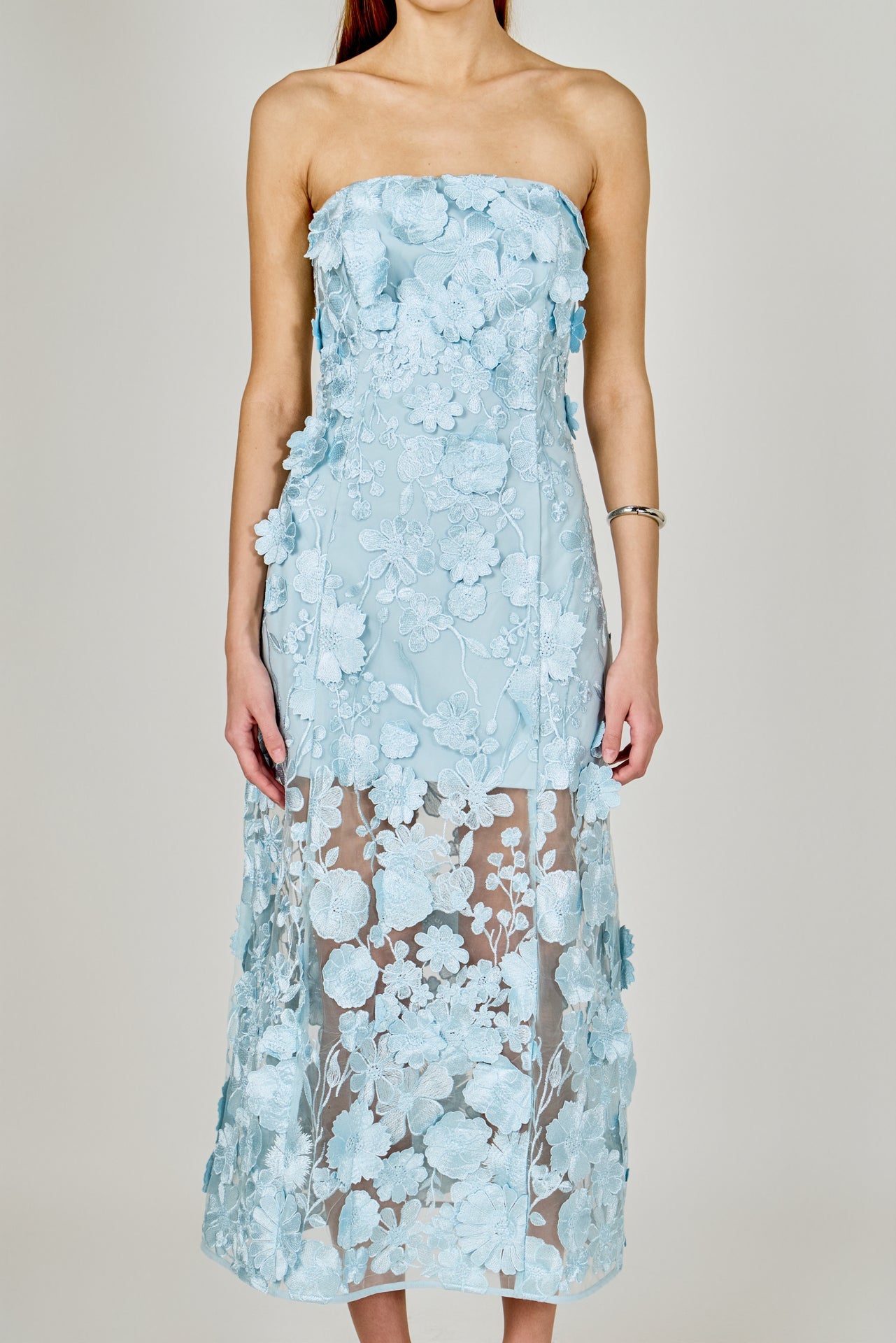 ENDLESS ROSE - Strapless Floral Embroidered Maxi Dress - DRESSES available at Objectrare
