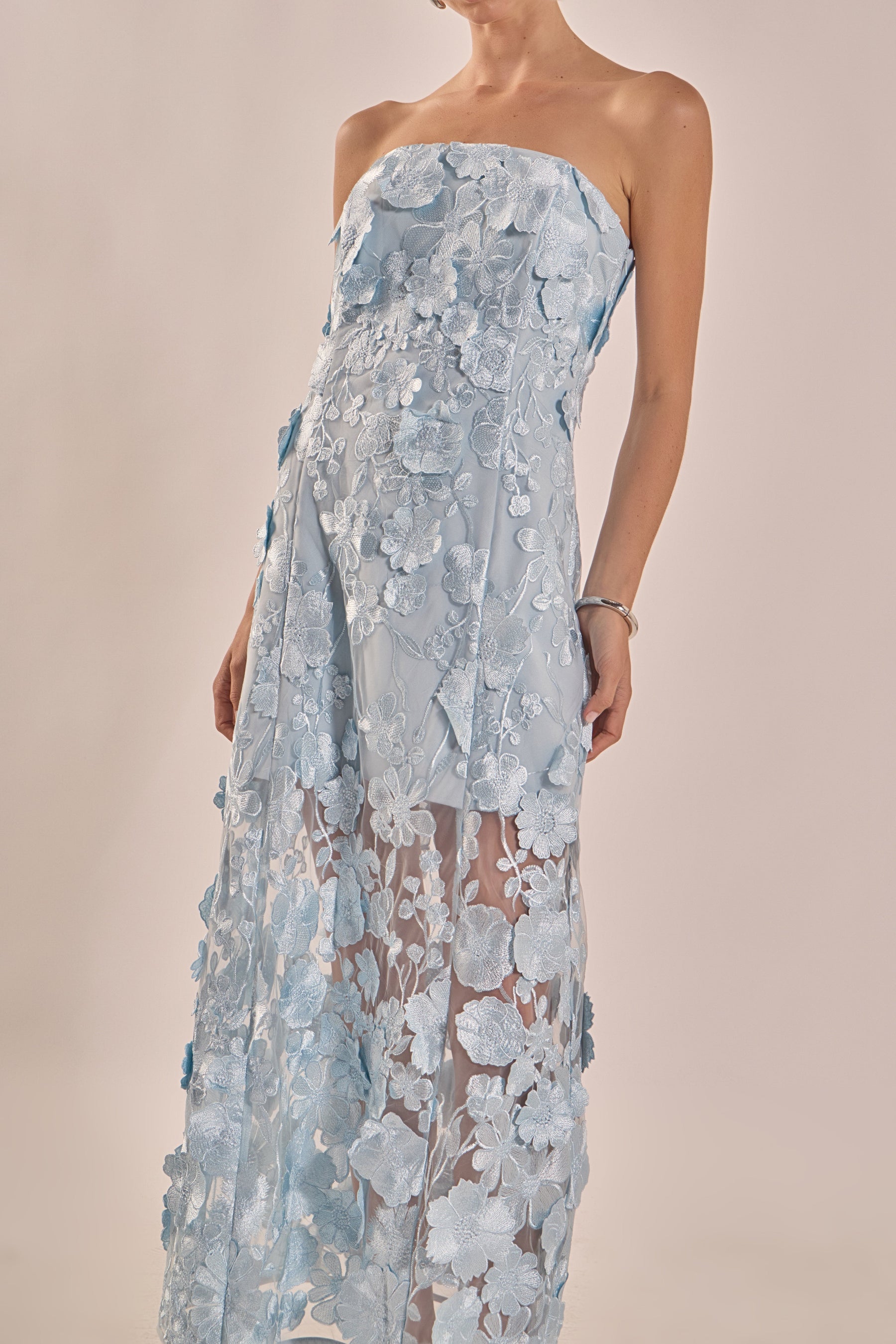 english embroidered strapless dress Floral Embroidered Strapless A-Line Gown main image 1