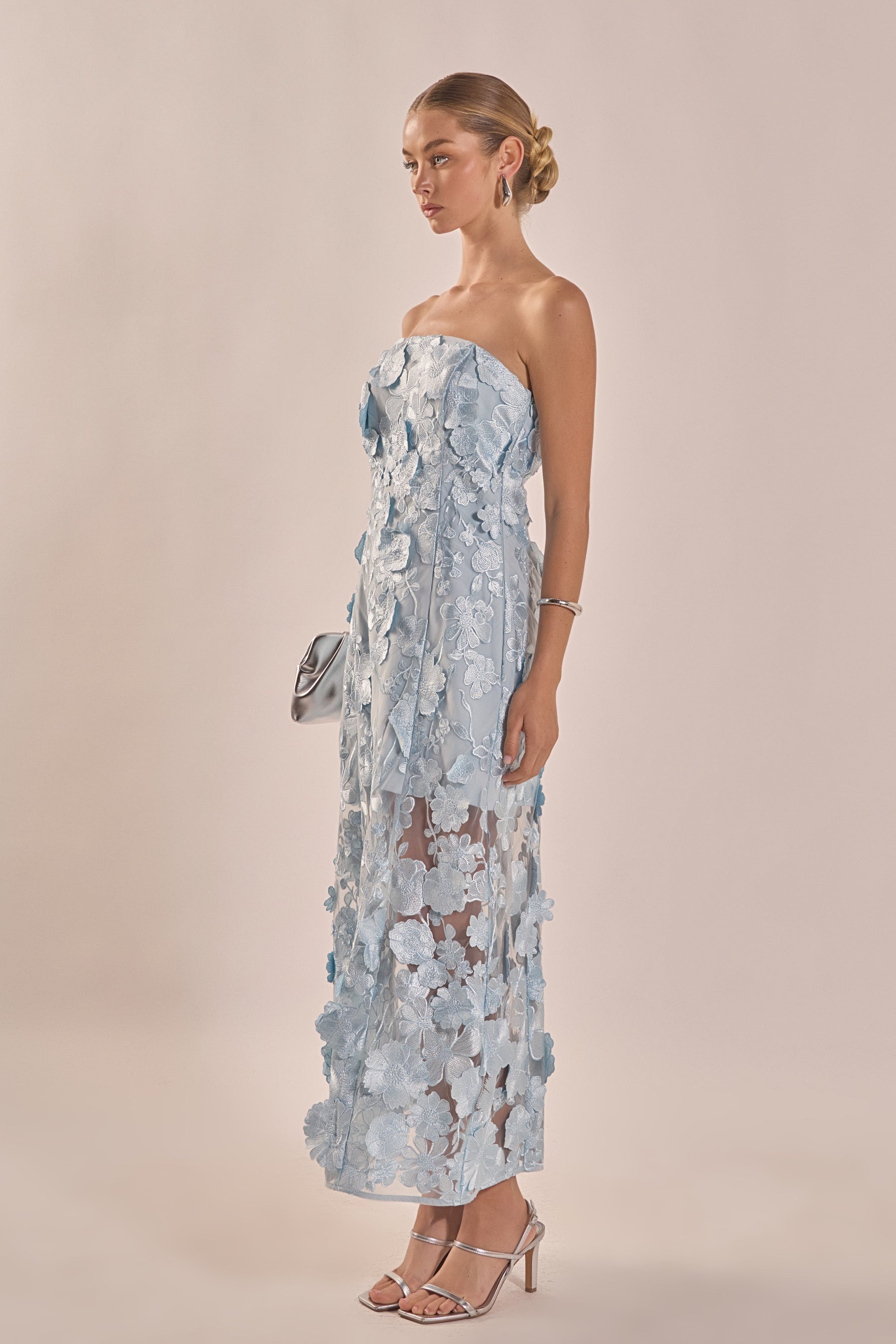 ENDLESS ROSE - Strapless Floral Embroidered Maxi Dress - DRESSES available at Objectrare
