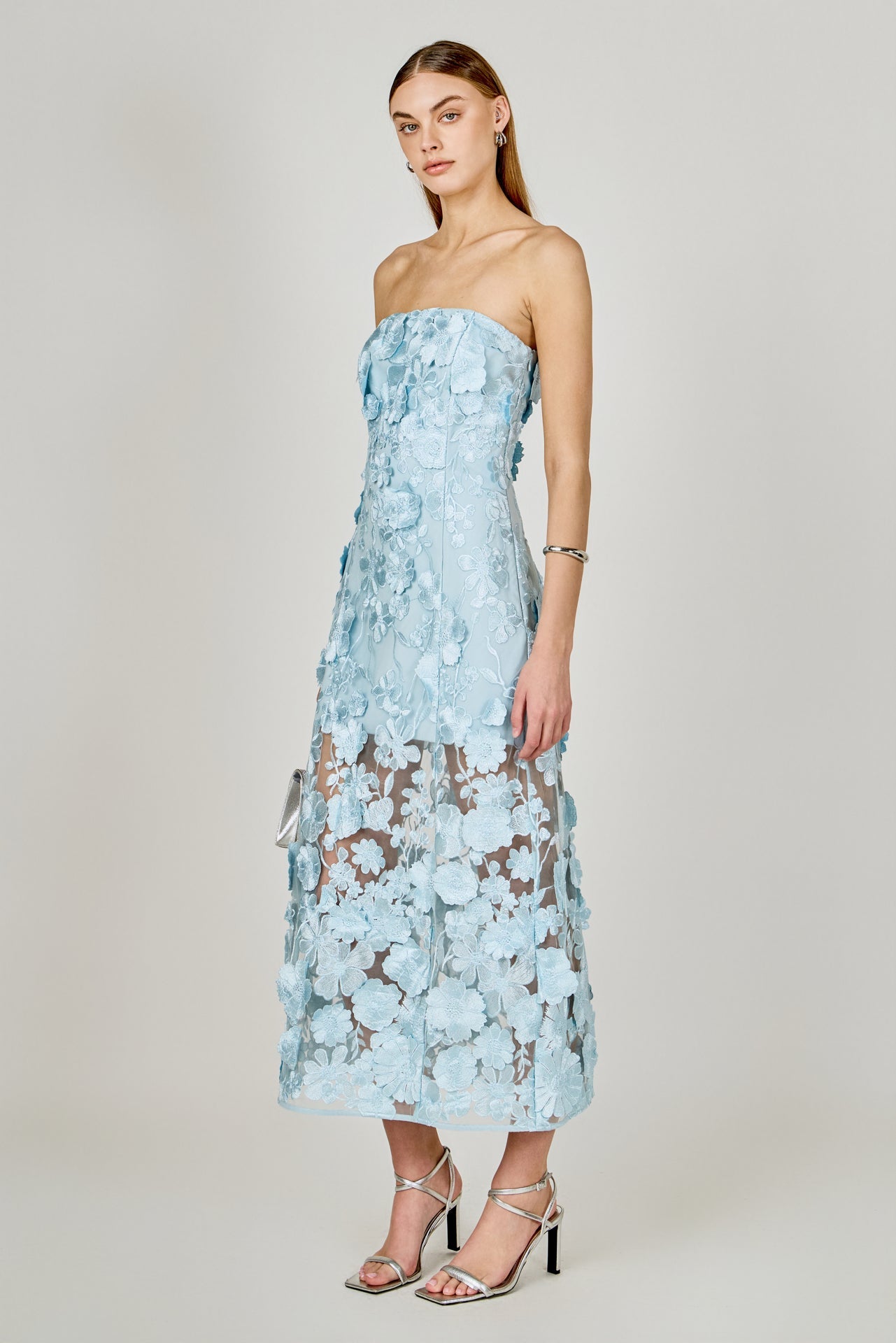 ENDLESS ROSE - Strapless Floral Embroidered Maxi Dress - DRESSES available at Objectrare