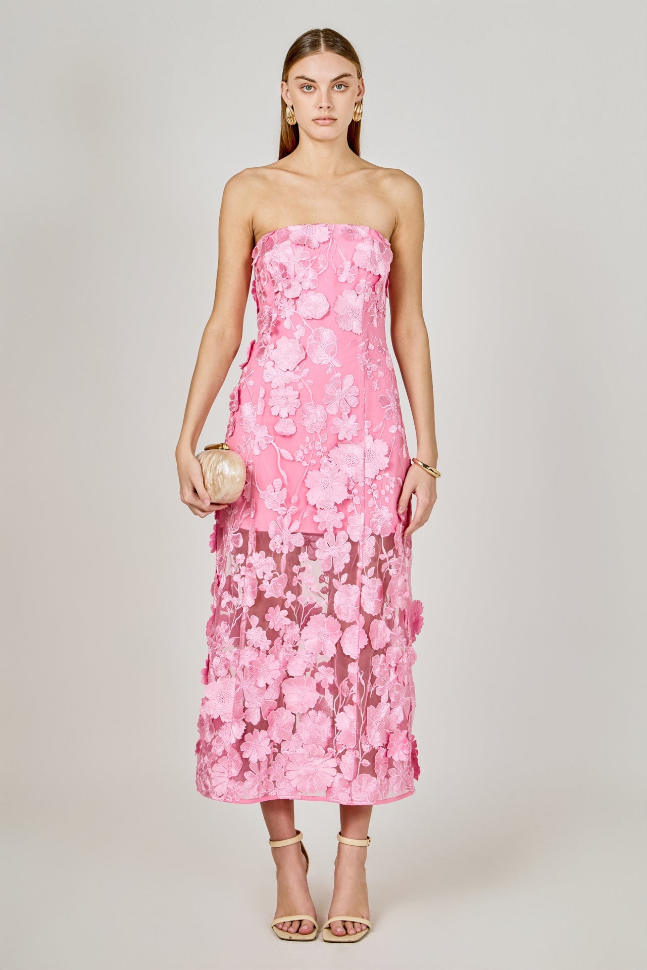 Endless Rose - Strapless Floral Embroidered Maxi Dress BUTTER / L Endless Rose - Strapless Floral Embroidered Maxi Dress BUTTER / L