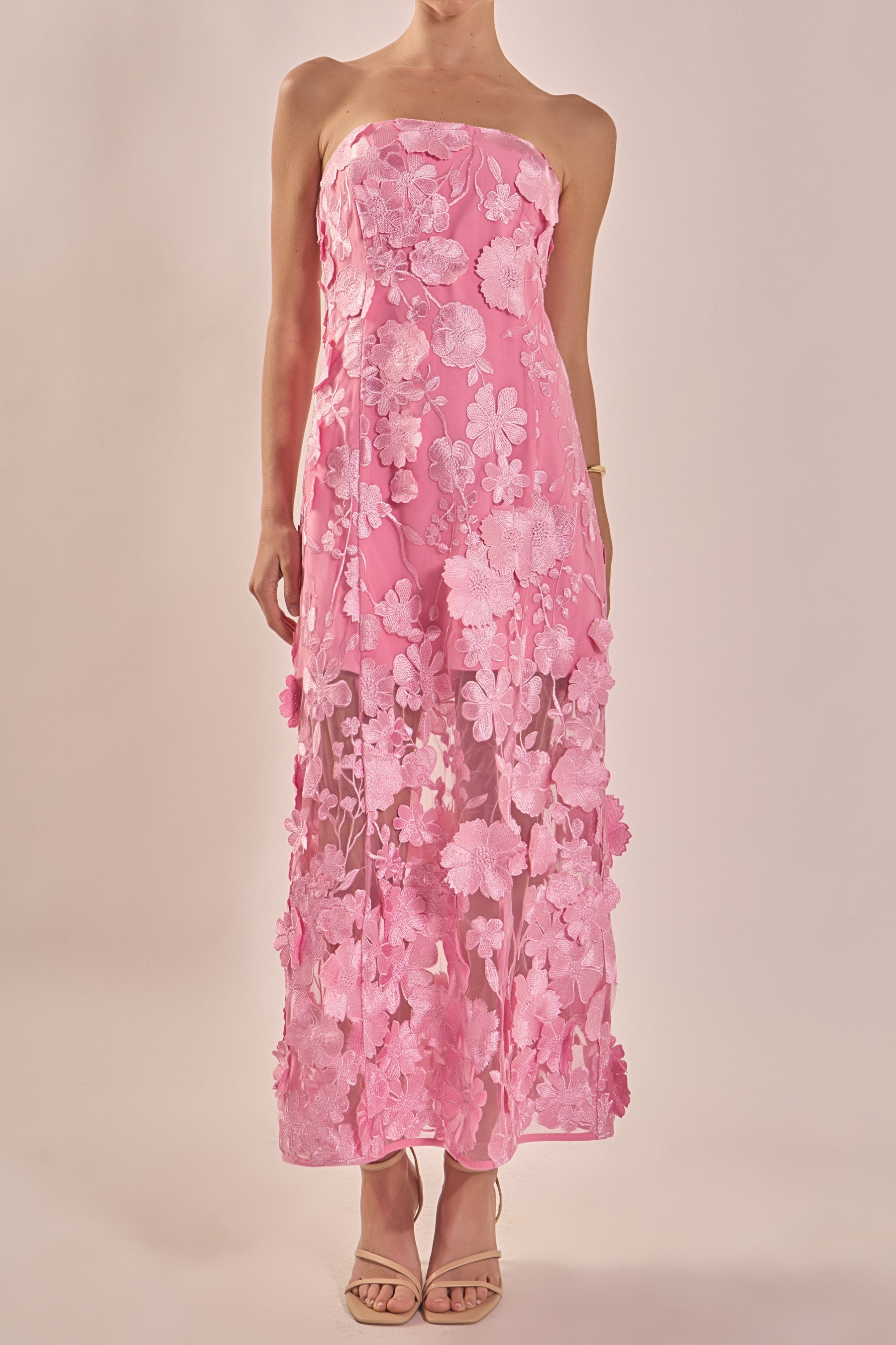 ENDLESS ROSE - Strapless Floral Embroidered Maxi Dress - DRESSES available at Objectrare