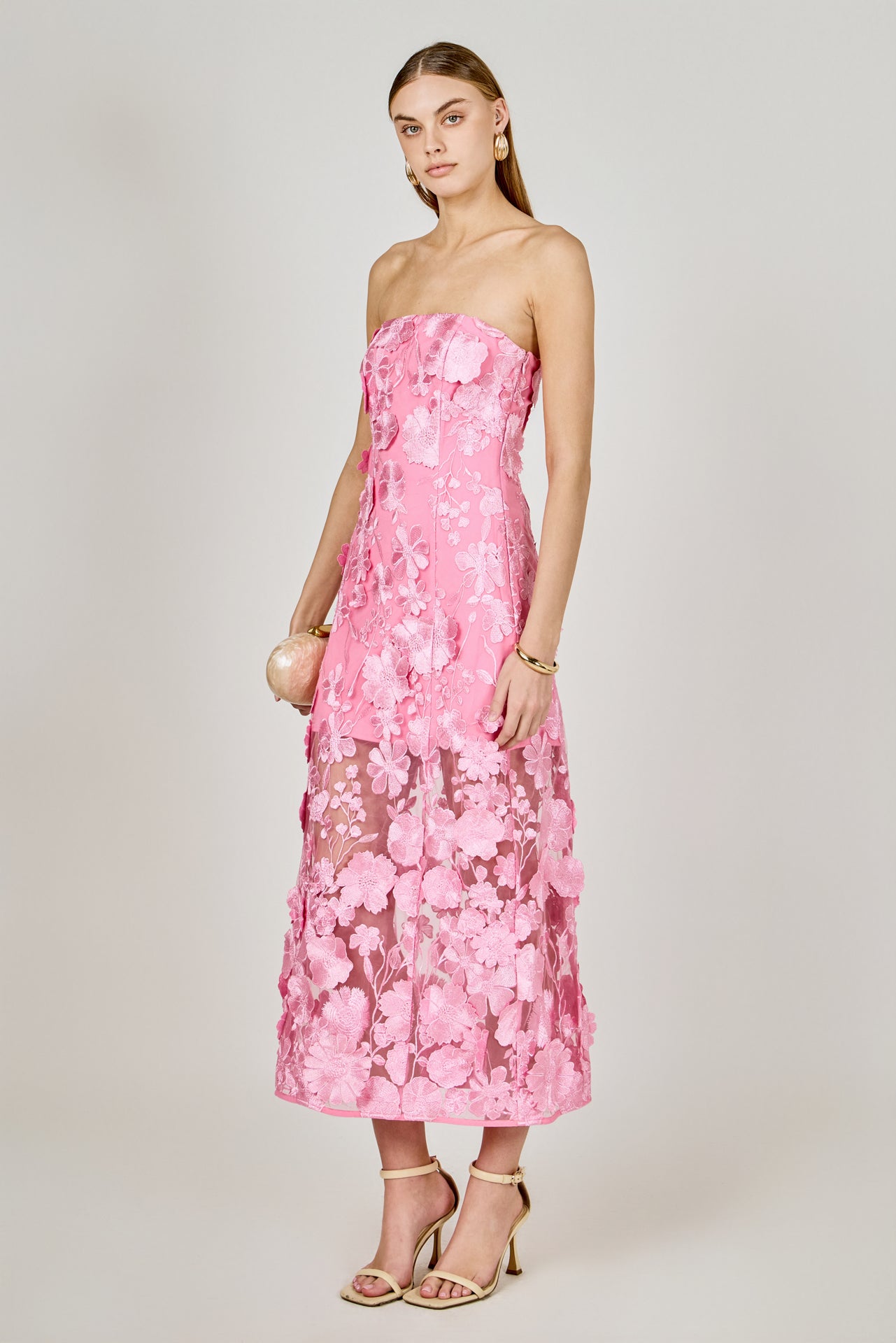 ENDLESS ROSE - Strapless Floral Embroidered Maxi Dress - DRESSES available at Objectrare