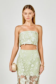 ENDLESS ROSE - Strapless Floral Embroidered Top - TOPS available at Objectrare