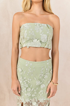 Strapless Floral Embroidered Top