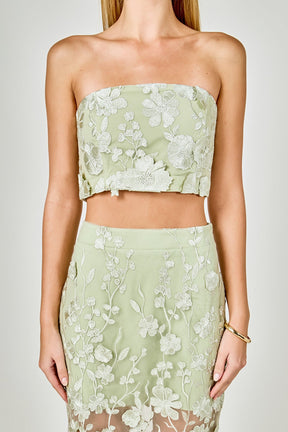Strapless Floral Embroidered Top