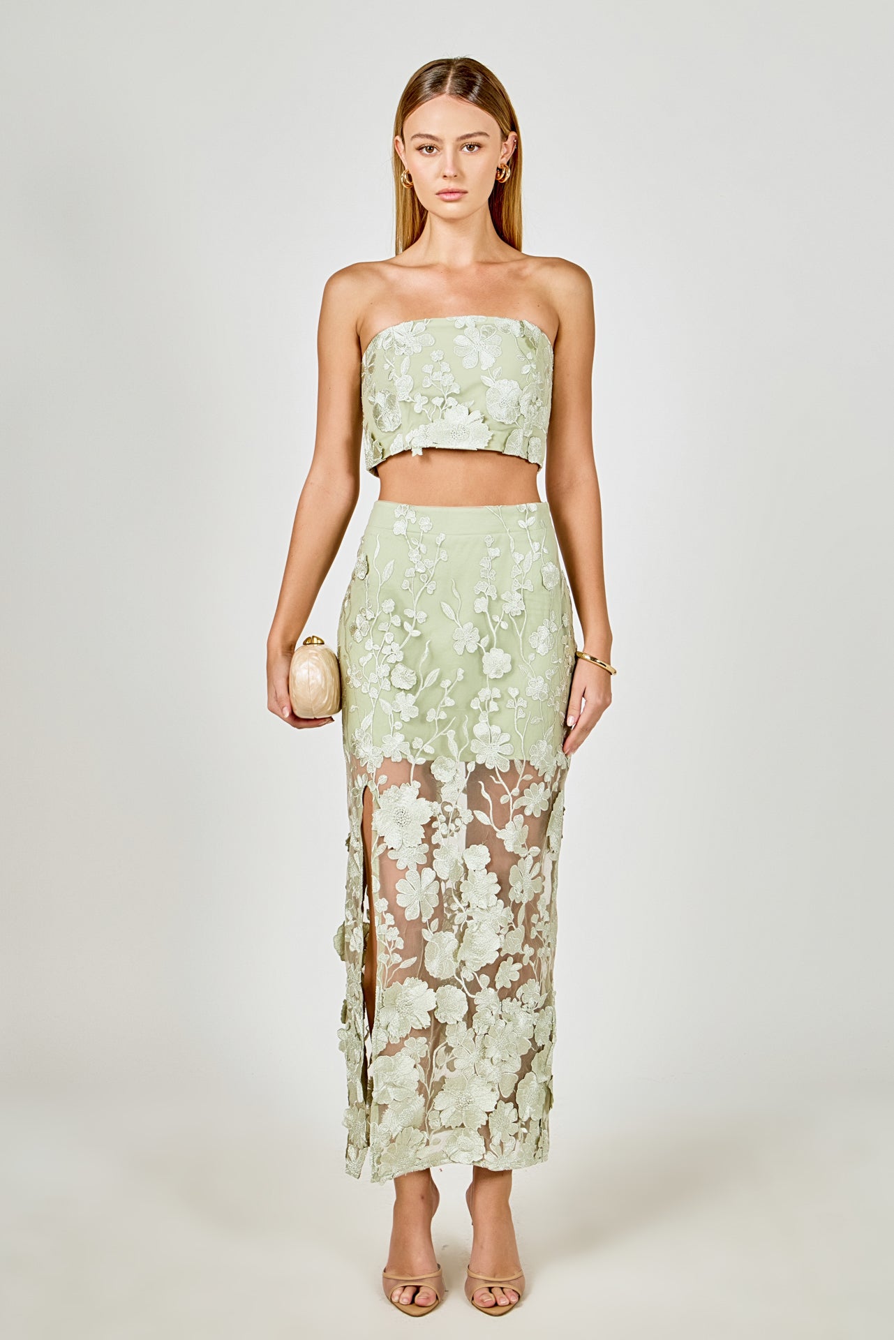 ENDLESS ROSE - Strapless Floral Embroidered Top - TOPS available at Objectrare
