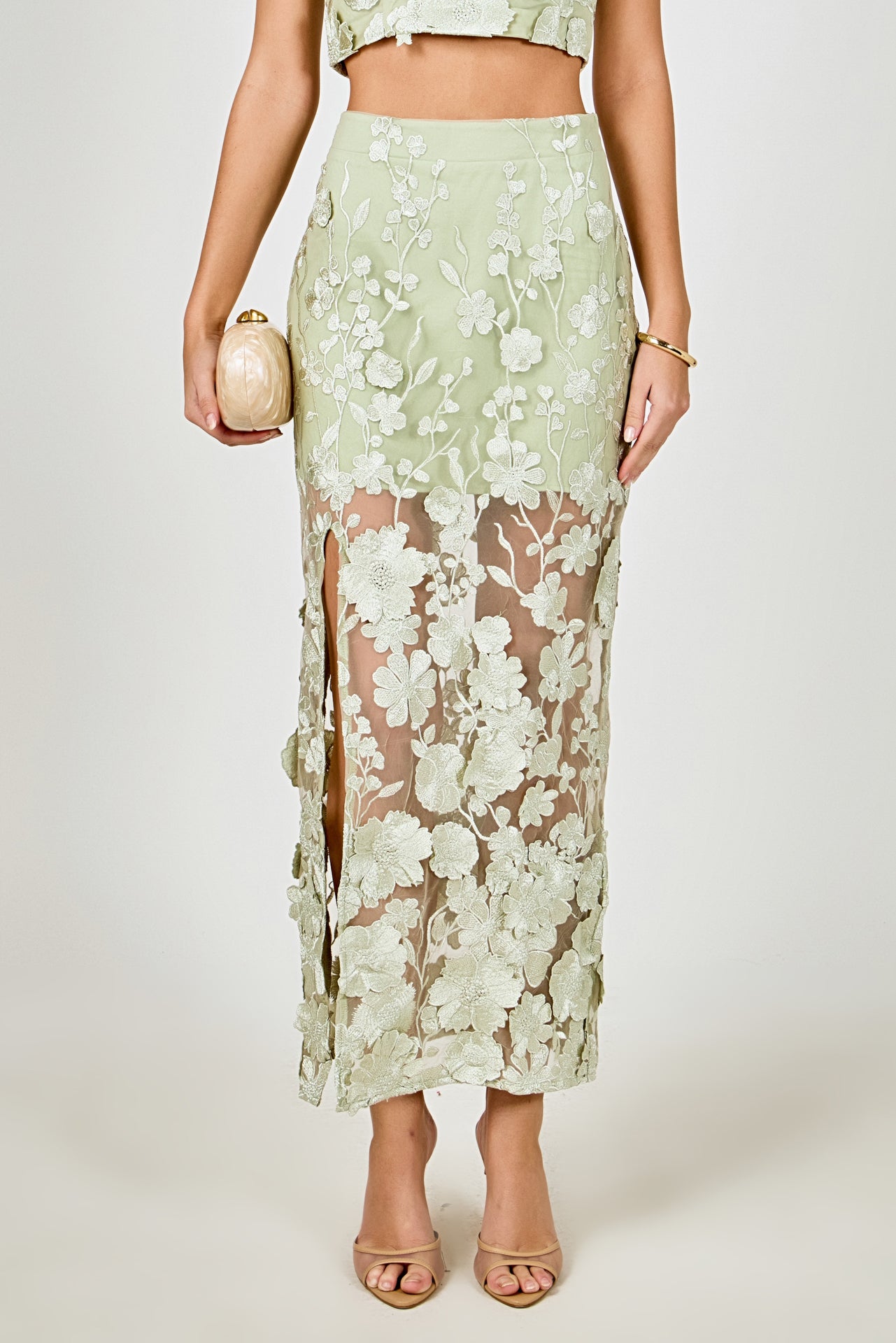 ENDLESS ROSE - Floral Embroidered Midi Skirt - SKIRTS available at Objectrare