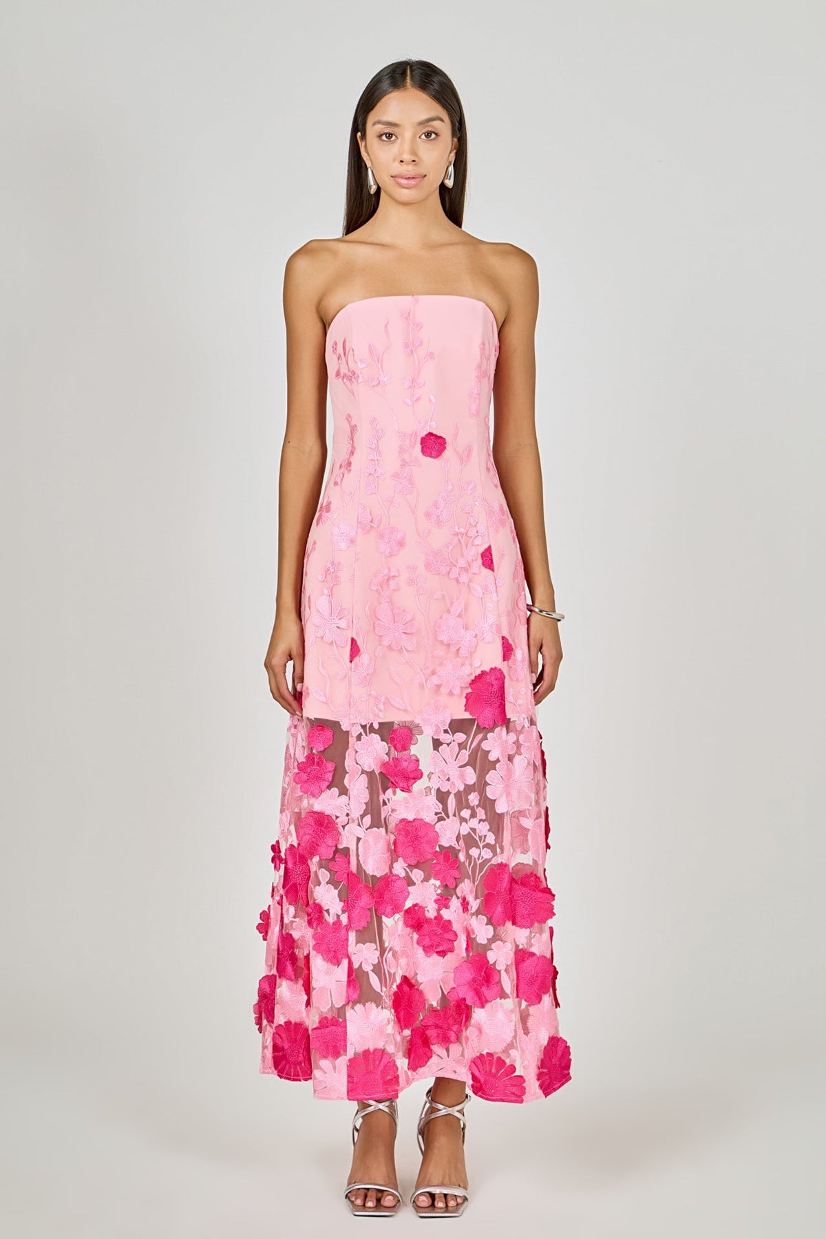 ENDLESS ROSE - Embroidered 3D Applique Strapless Maxi Dress - DRESSES available at Objectrare