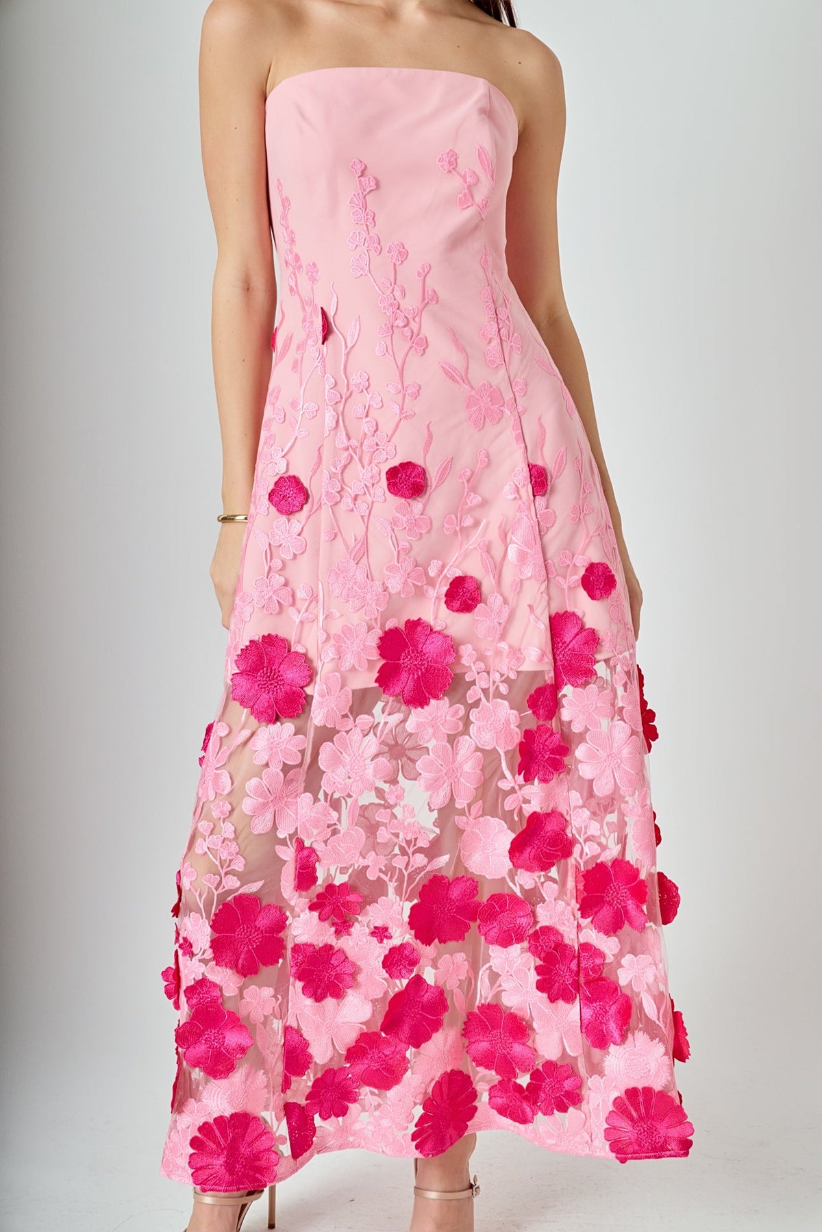 ENDLESS ROSE - Embroidered 3D Applique Strapless Maxi Dress - DRESSES available at Objectrare