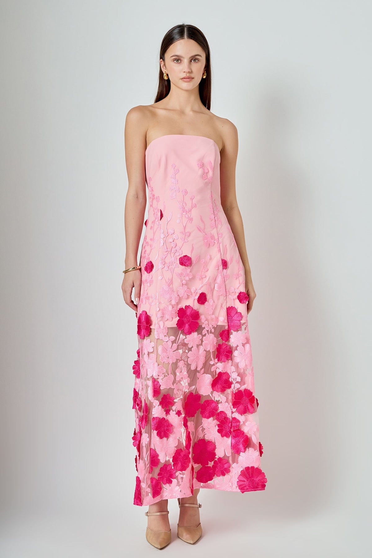 ENDLESS ROSE - Embroidered 3D Applique Strapless Maxi Dress - DRESSES available at Objectrare
