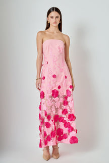 ENDLESS ROSE - Embroidered 3D Applique Strapless Maxi Dress - DRESSES available at Objectrare