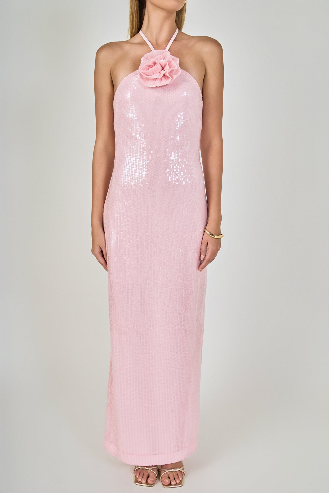 Rose Haltered Sequined Maxi Dress
