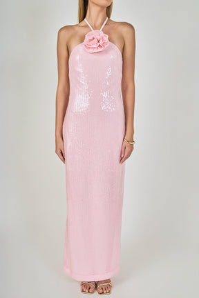 Rose Haltered Sequined Maxi Dress