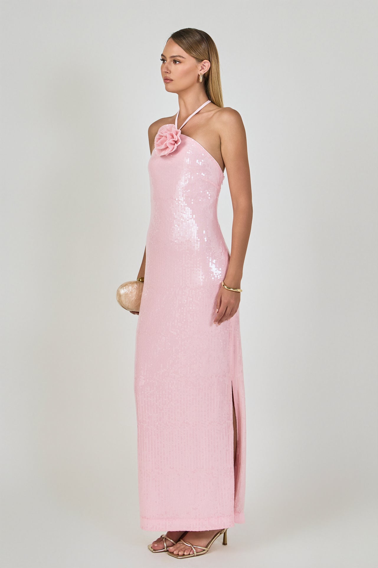 Rose Haltered Sequined Maxi Dress
