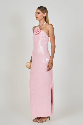 Rose Haltered Sequined Maxi Dress