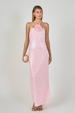 Rose Haltered Sequined Maxi Dress