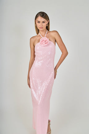 Rose Haltered Sequined Maxi Dress
