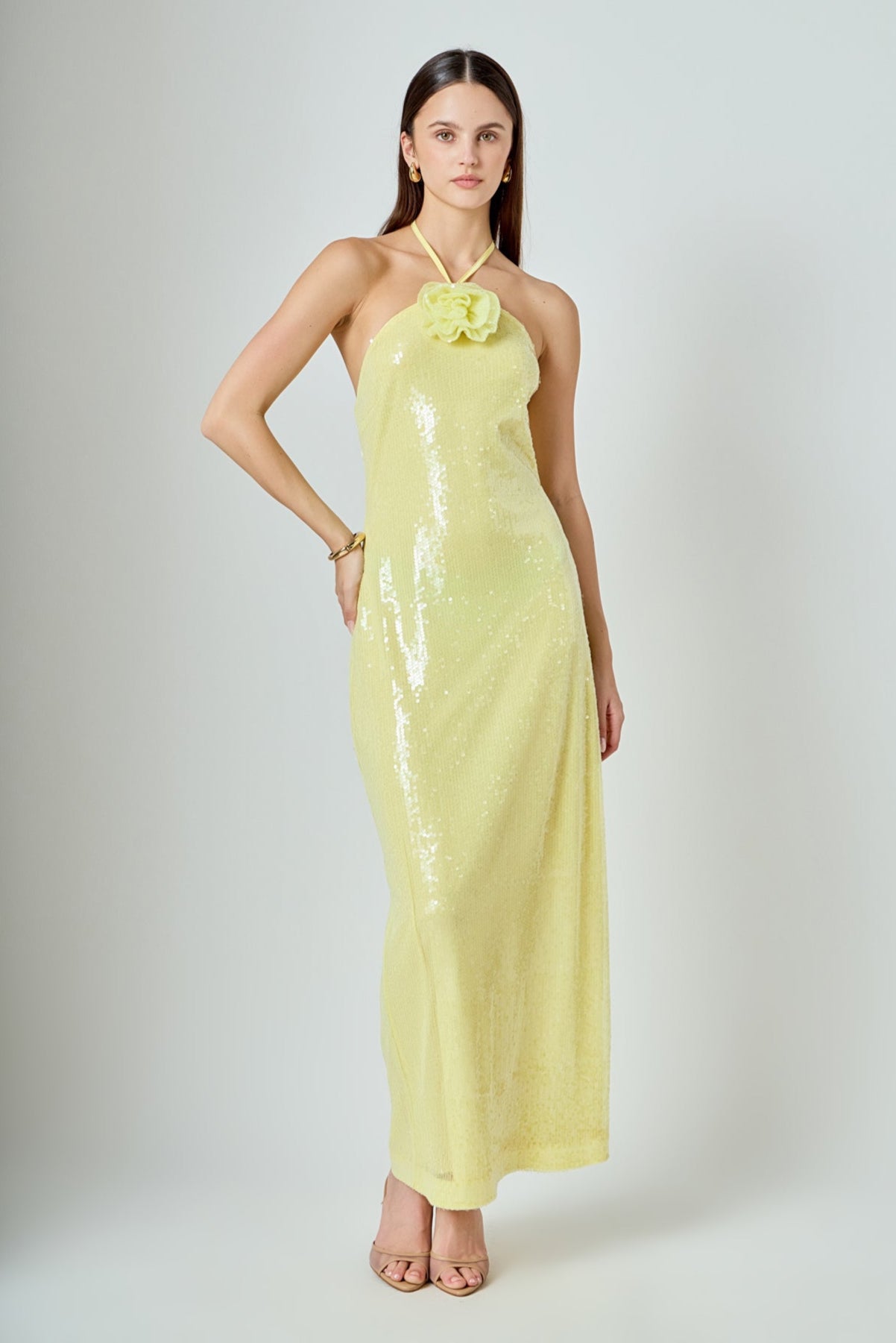Rose Haltered Sequined Maxi Dress
