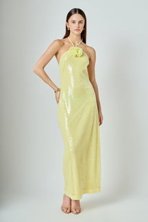 Rose Haltered Sequined Maxi Dress
