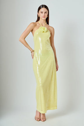 Rose Haltered Sequined Maxi Dress