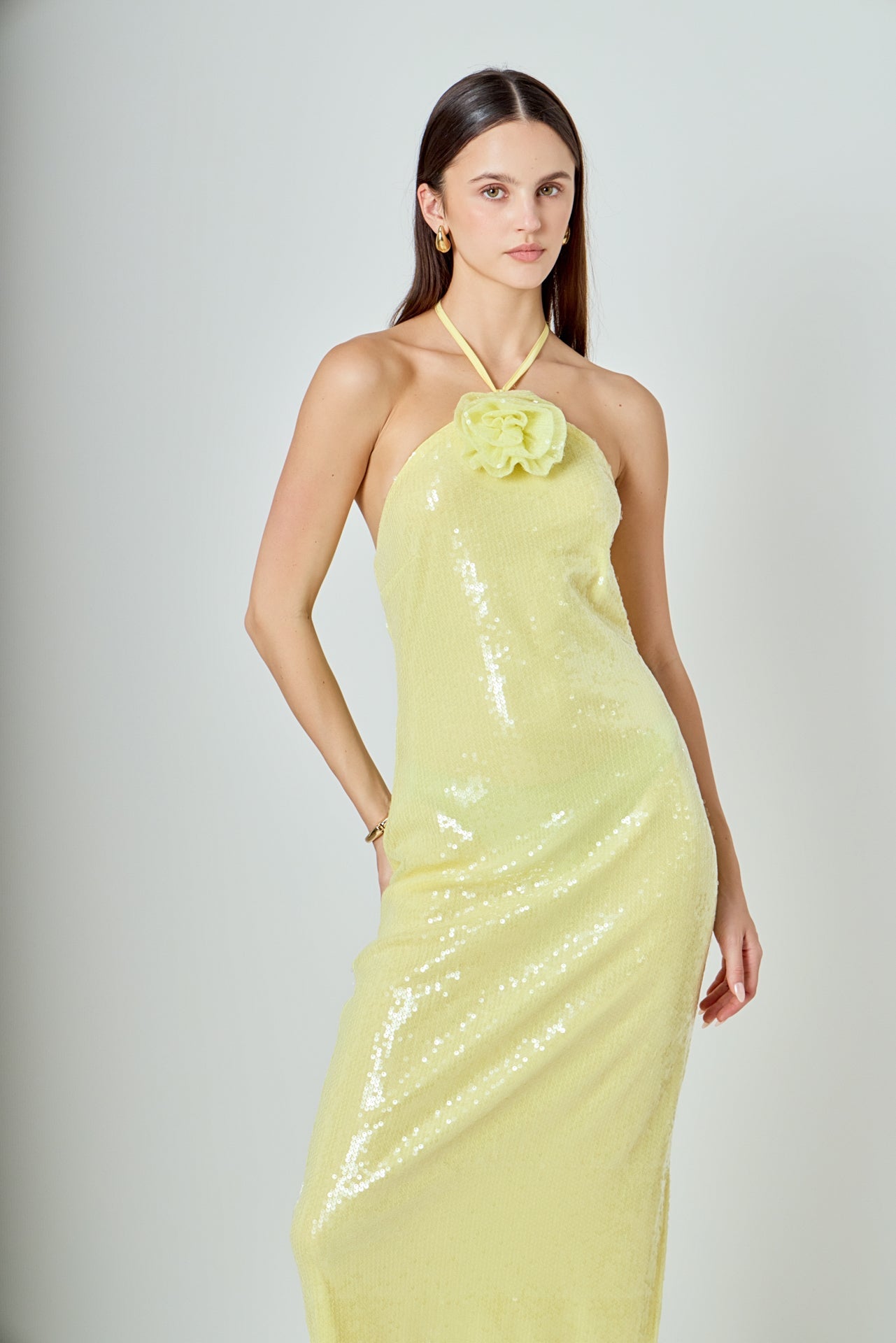 Rose Haltered Sequined Maxi Dress