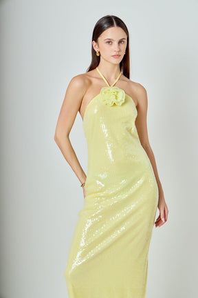Rose Haltered Sequined Maxi Dress