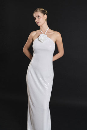 Rose Haltered Sequined Maxi Dress