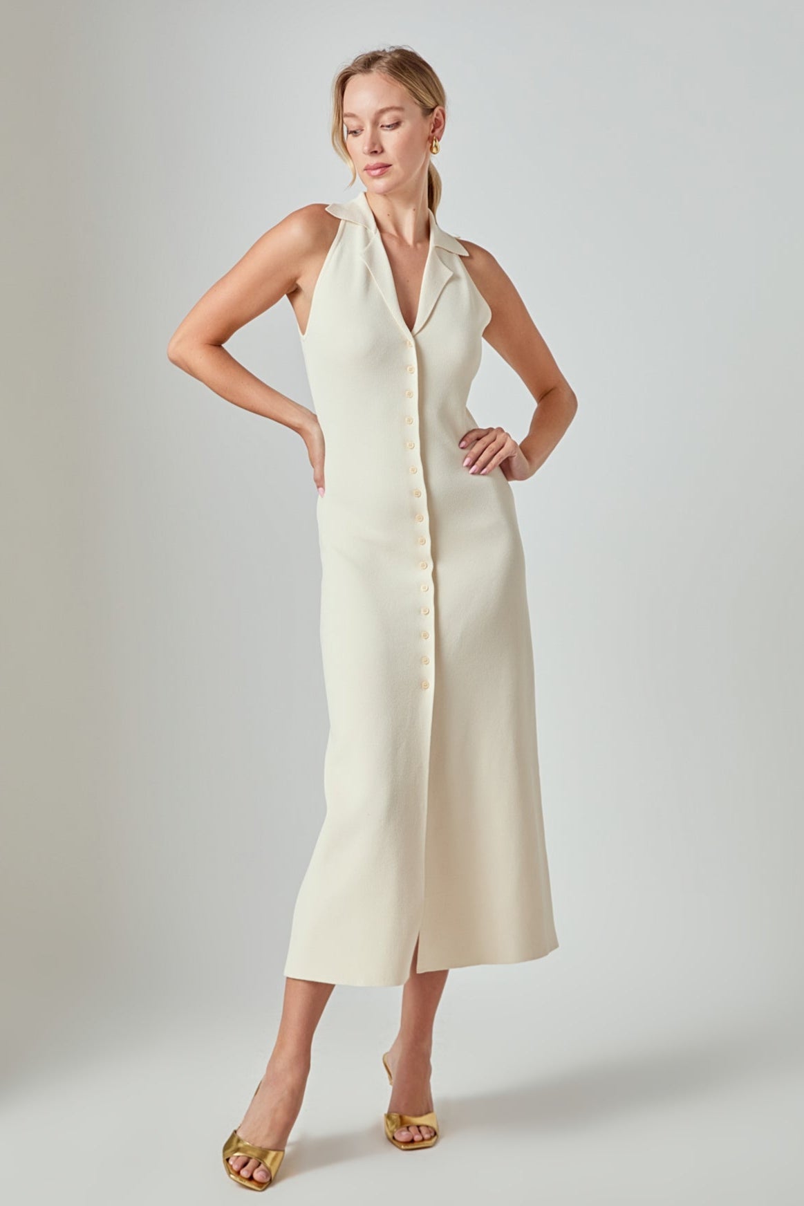 Endless Rose - Collared Knit Midi Dress SKY BLUE / XS Endless Rose - Collared Knit Midi Dress SKY BLUE / XS