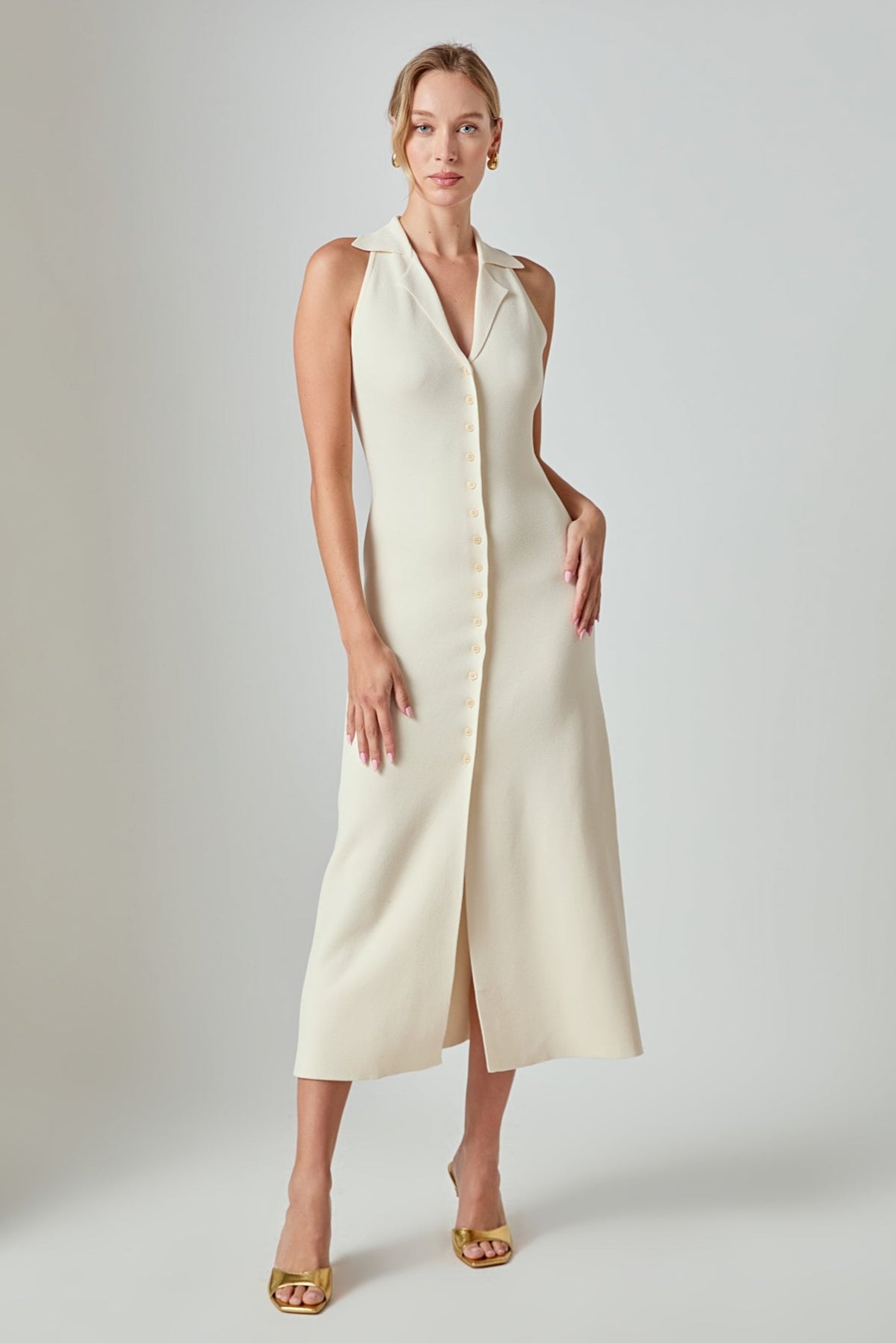 Endless Rose - Collared Knit Midi Dress SKY BLUE / S Endless Rose - Collared Knit Midi Dress SKY BLUE / S