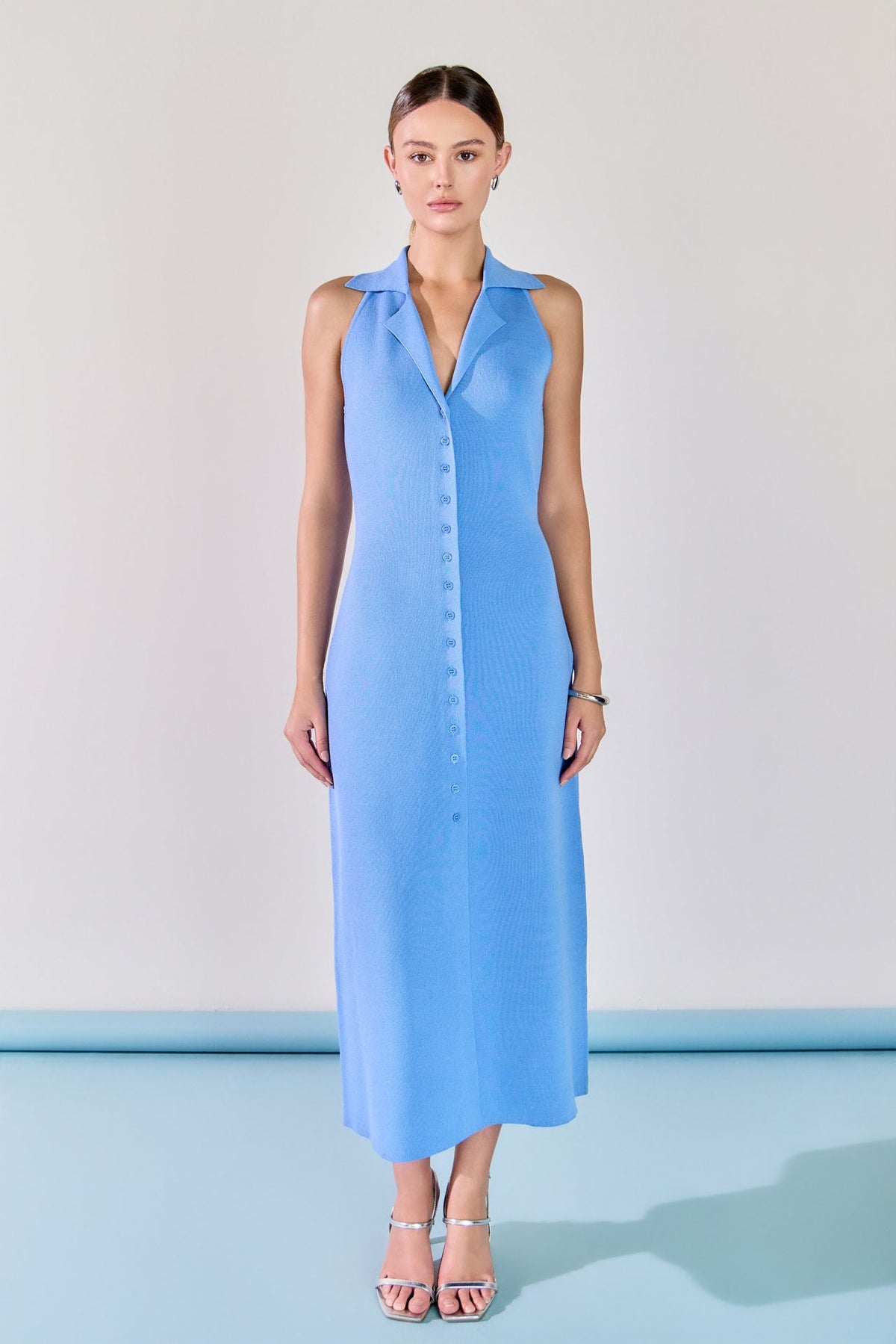 ENDLESS ROSE - Collared Knit Midi Dress - DRESSES available at Objectrare