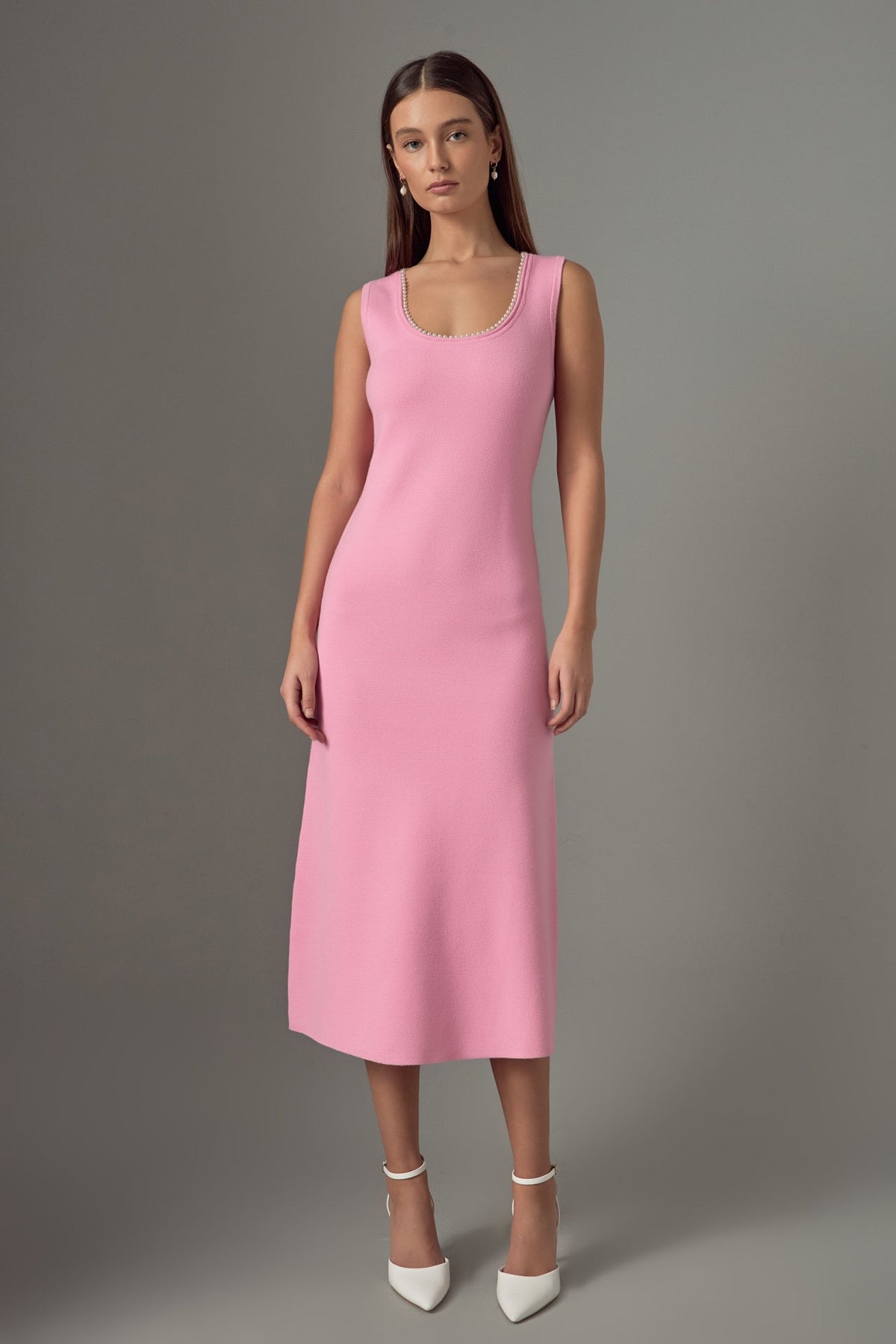 ENDLESS ROSE - Pearl Trim Knit Midi Dress - DRESSES available at Objectrare
