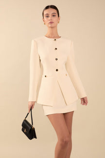Celia Buttoned Linen Blend Suit Jacket