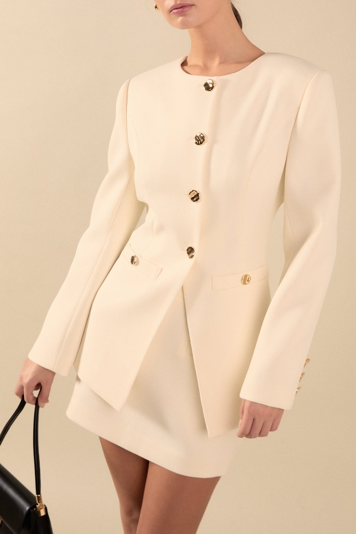 Celia Buttoned Linen Blend Suit Jacket