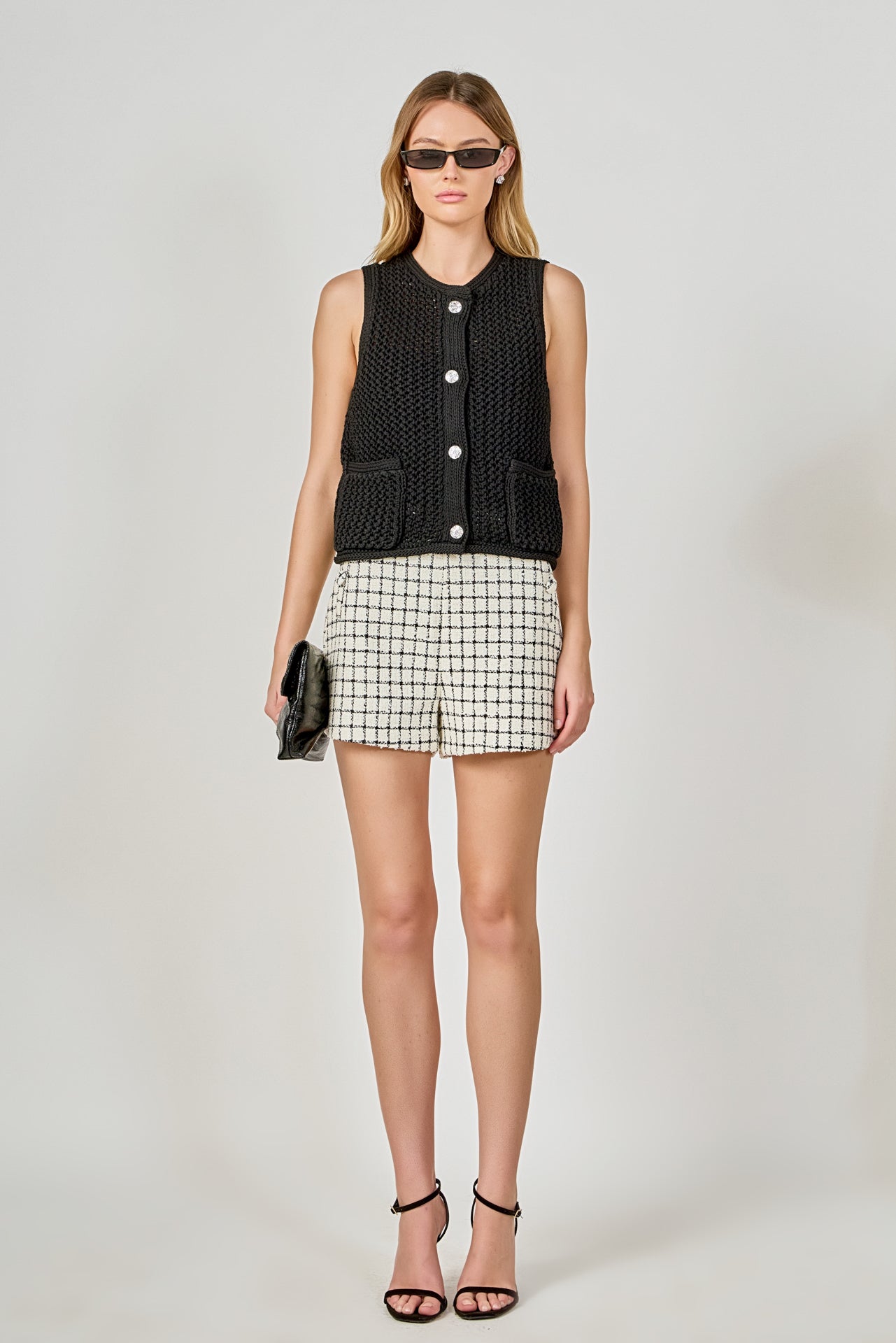 ENDLESS ROSE - Boucle Tweed Check Shorts - SHORTS available at Objectrare