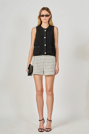 ENDLESS ROSE - Boucle Tweed Check Shorts - SHORTS available at Objectrare