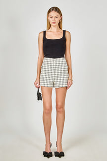 ENDLESS ROSE - Boucle Tweed Check Shorts - SHORTS available at Objectrare