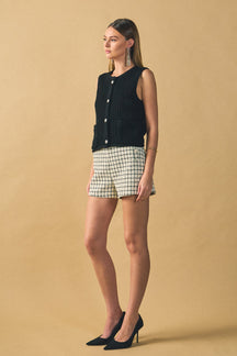 ENDLESS ROSE - Boucle Tweed Check Shorts - SHORTS available at Objectrare