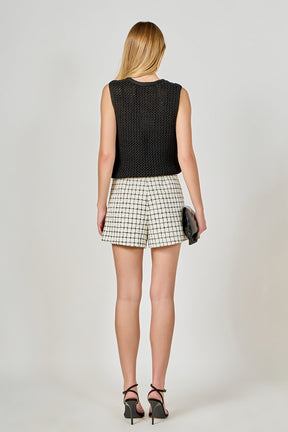 ENDLESS ROSE - Boucle Tweed Check Shorts - SHORTS available at Objectrare
