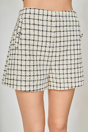 ENDLESS ROSE - Boucle Tweed Check Shorts - SHORTS available at Objectrare