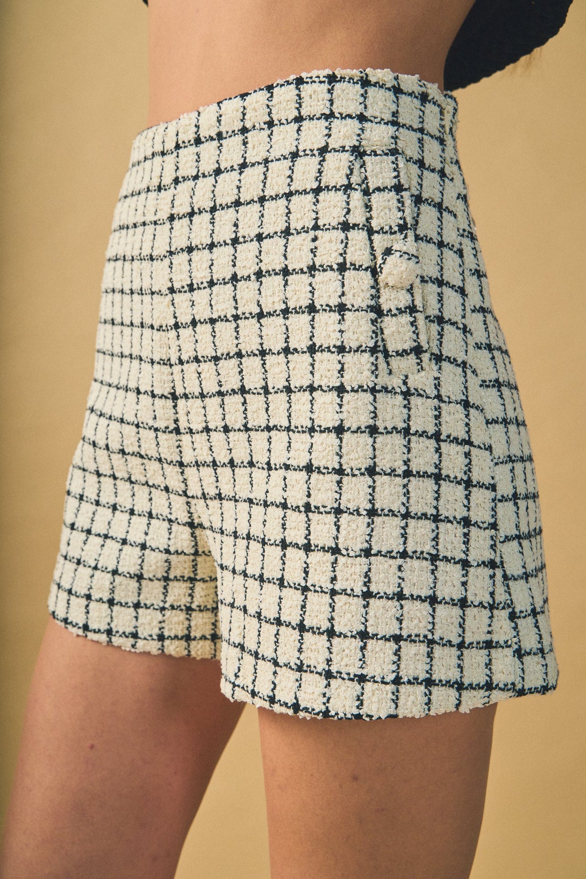 ENDLESS ROSE - Boucle Tweed Check Shorts - SHORTS available at Objectrare