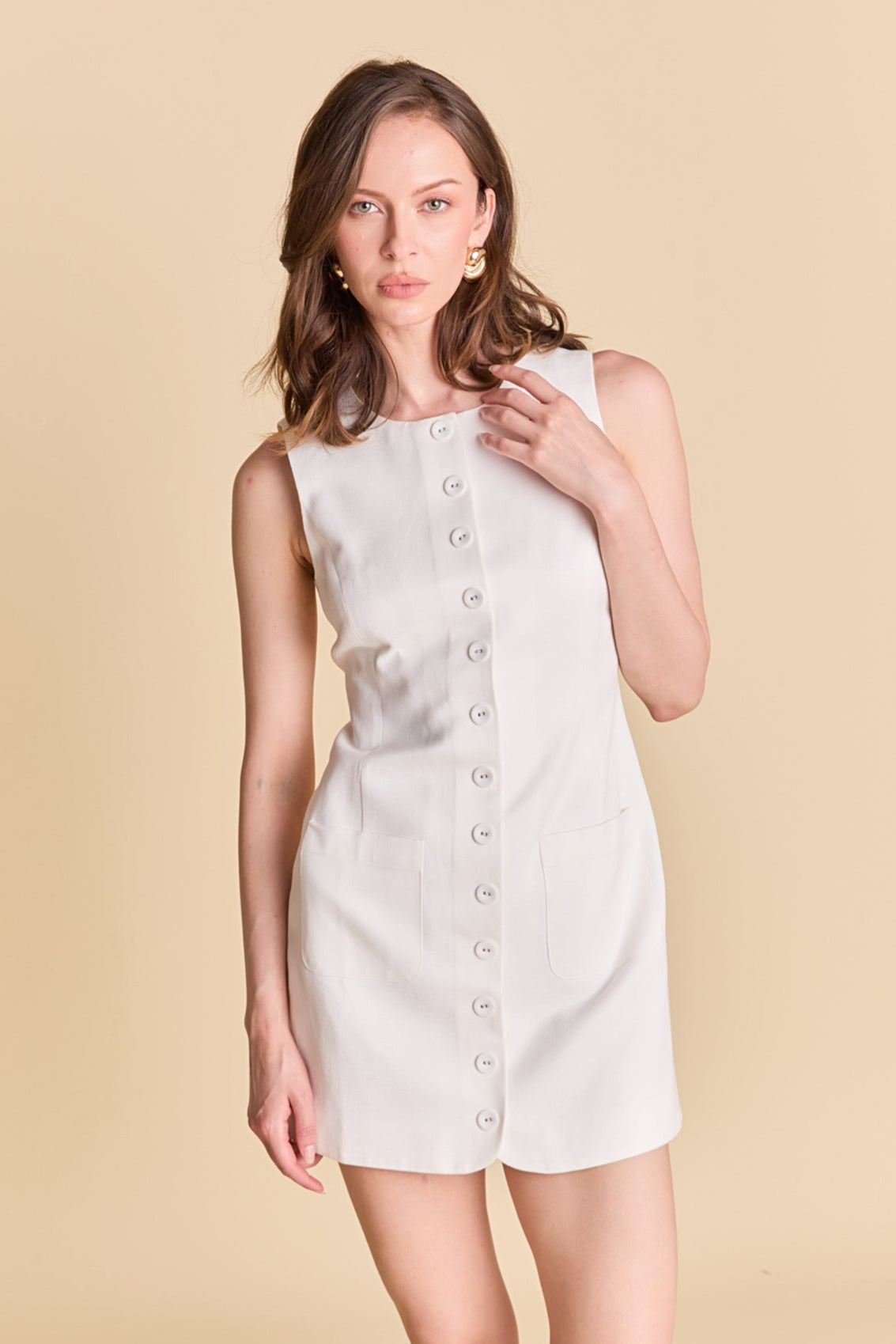 ENDLESS ROSE - Linen Buttoned Mini Dress - DRESSES available at Objectrare