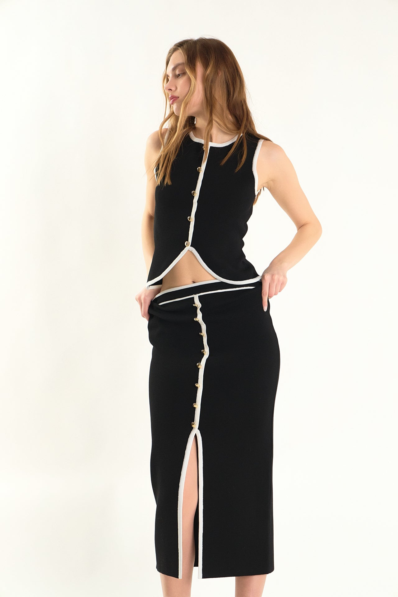 ENDLESS ROSE - Knit Contrast Maxi Skirt - SKIRTS available at Objectrare