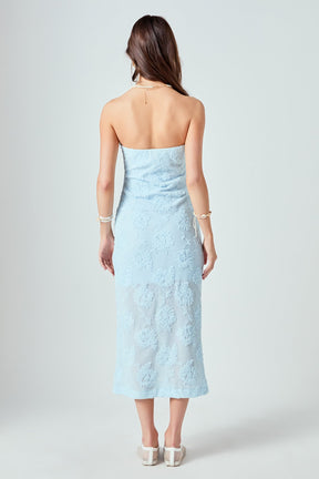 ENDLESS ROSE - Mesh Embroidered Midi Strapless Dress - DRESSES available at Objectrare