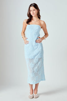 ENDLESS ROSE - Mesh Embroidered Midi Strapless Dress - DRESSES available at Objectrare