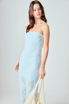 ENDLESS ROSE - Mesh Embroidered Midi Strapless Dress - DRESSES available at Objectrare
